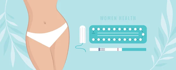 Set Female Hygiene Products Menstruation Woman Body Vector Illustration Eps10 — Vetor de Stock