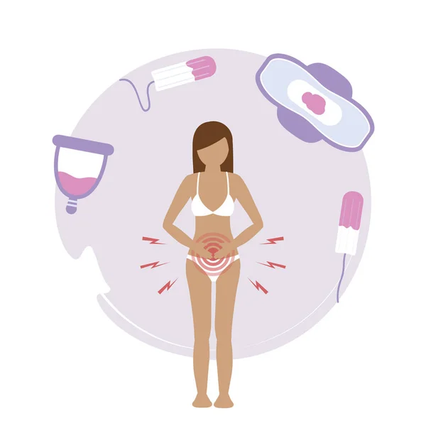 Female Hygiene Products Menstruation Woman Pain Vector Illustration Eps10 — Image vectorielle