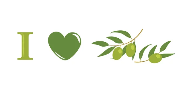 Love Olive Healthy Food Isolated White Background Vector Illustration Eps10 — Image vectorielle