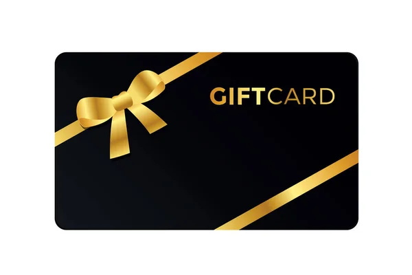Black Gift Card Golden Bow Ribbon White Background Vector Illustration — Vettoriale Stock