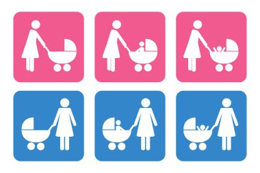 mother with baby in the stroller pictorgam set isolated vector illustration EPS10