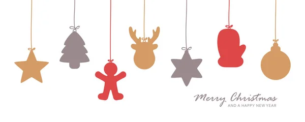 Merry Christmas Card White Hanging Decoration Vector Illustration Eps10 — 스톡 벡터