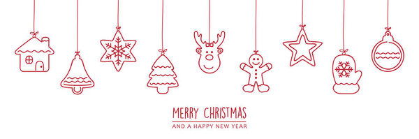 merry christmas card with white hanging decoration vector illustration EPS10