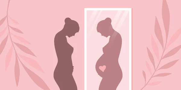 Woman Sees Herself Pregnant Mirror Vector Illustration Eps10 — Διανυσματικό Αρχείο