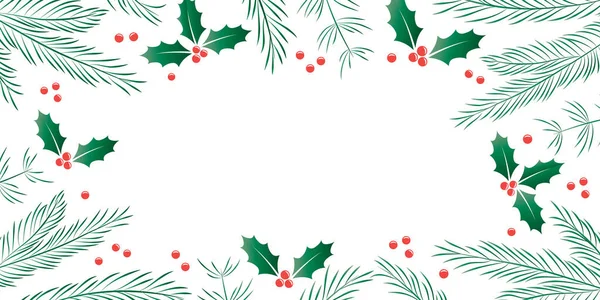 Рождественский Зимний Фон Еловые Ветви Векторная Иллюстрация Ягод Eps10 — стоковый вектор