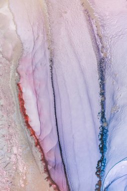 Alkol mürekkebi tekniğinde soyut akışkan resim, mavi, kırmızı ve altın rengi boya karışımı. Altın damarlar parlayan mermer taşlar. Yüksek çözünürlük Donmuş boya karışımları, inanılmaz desenler ve lekeler örüyor..