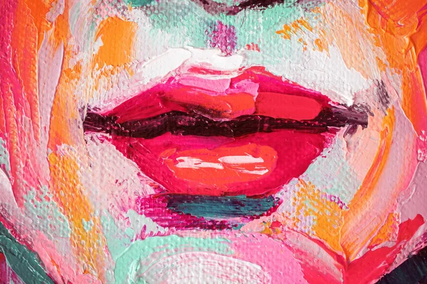 Fragment Oil Portrait Painting Multicolored Tones Abstract Picture Beautiful Girl — Stock Photo, Image