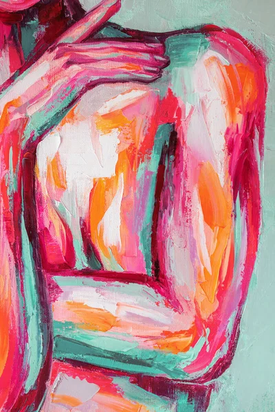 Fragment Oil Portrétní Malba Pestrobarevných Tónech Abstraktní Obrázek Krásné Dívky — Stock fotografie