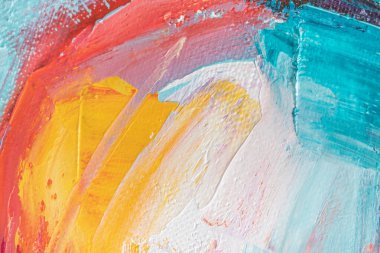 Arka plan akrilikle yazılmış. Renkli tonlarda boyamış. Yağlı boya ve palet bıçağıyla yapılmış bir resmin resmi..