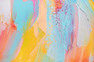 Arka plan akrilikle yazılmış. Renkli tonlarda boyamış. Yağlı boya ve palet bıçağıyla yapılmış bir resmin resmi..