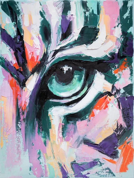 Symbol of the new 2022 Black Water Tiger. Beautiful wild tiger head portrait painting. Animal painting Big Eyes close up for decoration and interior, canvas art. — Stock Photo, Image