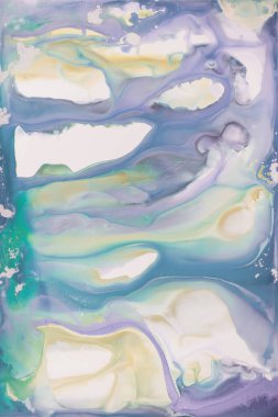 Soyut akrilik resim. Mermer mavisi soyut arkaplan. Sıvı mermer deseni. Karışık mavi ve yeşil boyalarla el boyası arka plan. Modern sanat.