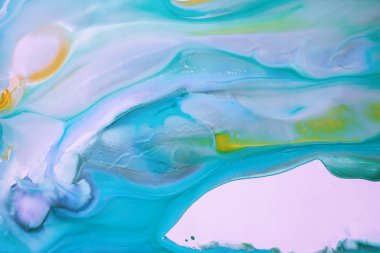 Soyut akrilik resim. Mermer mavisi soyut arkaplan. Sıvı mermer deseni. Karışık mavi ve yeşil boyalarla el boyası arka plan. Modern sanat.