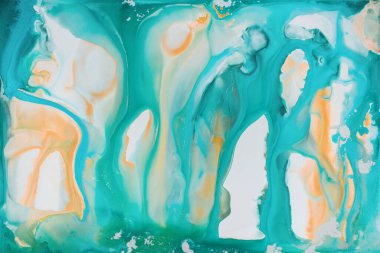 Soyut akrilik resim. Mermer mavisi soyut arkaplan. Sıvı mermer deseni. Karışık mavi ve yeşil boyalarla el boyası arka plan. Modern sanat.