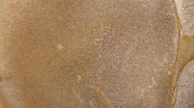 Grunge arka planı erimiş altın, bronz, bakır. Makro video parıltılı sıvı hareketi. Işıl ışıl sarı mürekkep boyası. Metalik su, fantastik okyanus dalgaları. Güzel sıvı sanat. Yüksek kalite