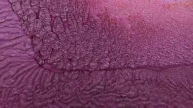 Soyut mürekkep arkaplanı erimiş gül altını. Parlak ve yanardöner inci parçacıklarının hareketinin makro videosu. Güzel sıvı sanat, metalik köpüklü su, pembe lav. Yüksek kalite