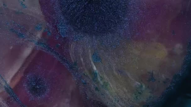 Glitter Movimento Líquido Uma Sobreposição Tinta Líquida Azul Brilhante Espaço — Vídeo de Stock