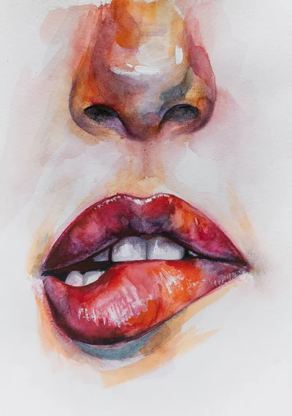 Acuarela Pintura Retrato Femenino Imagen Abstracta Conceptual Nariz Los Labios —  Fotos de Stock