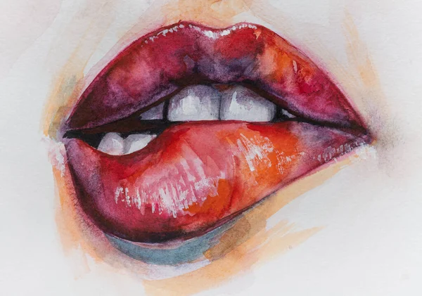 Acuarela Pintura Retrato Femenino Imagen Abstracta Conceptual Nariz Los Labios — Foto de Stock