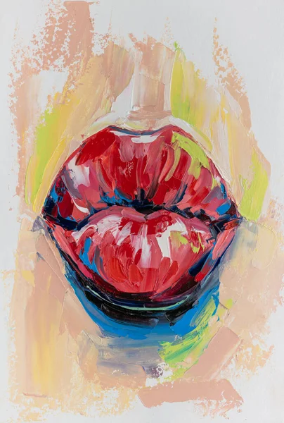 Oil Painting Colorful Colors Handmad Conceptual Abstract Picture Lips Conceptual — Stock Photo, Image