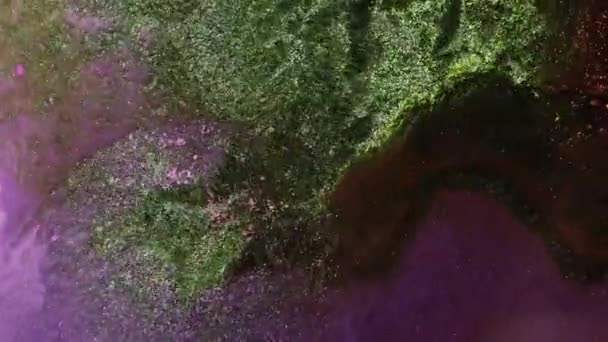 Abstracte Grunge Vloeibare Kunst Achtergrond Beweging Van Goudkleurige Zanddeeltjes Paarse — Stockvideo