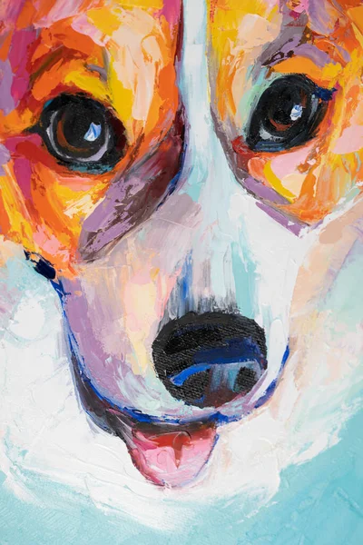Porträtmalerei Von Ölhunden Bunten Tönen Nahaufnahme Eines Gemäldes Von Und — Stockfoto
