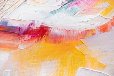 Renkli soyut doku. Modern sanat okulu kavramı. Yaratıcı bir çalışma. Yağlı boya kokuları ve palette palet bıçağı. Yüksek kalite fotoğraf. Renkli desen boyası.