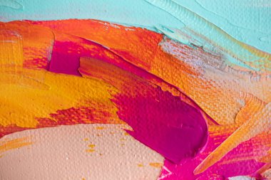 Renkli soyut doku. Modern sanat okulu kavramı. Yaratıcı bir çalışma. Yağlı boya kokuları ve palette palet bıçağı. Yüksek kalite fotoğraf. Renkli desen boyası.