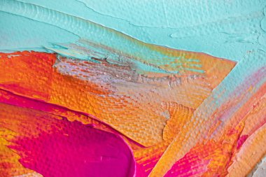 Renkli soyut doku. Modern sanat okulu kavramı. Yaratıcı bir çalışma. Yağlı boya kokuları ve palette palet bıçağı. Yüksek kalite fotoğraf. Renkli desen boyası.