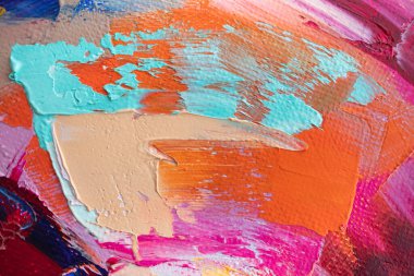 Renkli soyut doku. Modern sanat okulu kavramı. Yaratıcı bir çalışma. Yağlı boya kokuları ve palette palet bıçağı. Yüksek kalite fotoğraf. Renkli desen boyası.