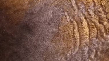 Altın tozu parçacıkları havada yavaş çekimde uçar ve yavaşça kalır. Toz Parçacıkları. Kar tanecikleri. Yüksek kalite 4k görüntü.