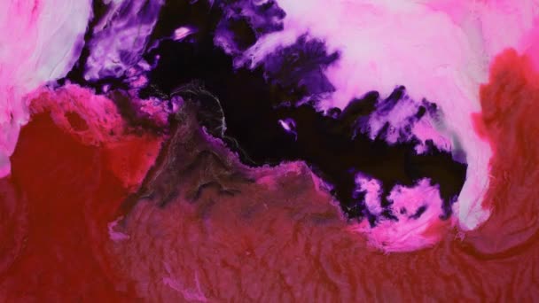 大理石的抽象背景 美丽的液体艺术 流畅的艺术绘画 抽象的丙烯酸质感与五彩缤纷的波浪 在流动的粉红色 红色的油漆中闪烁着光芒 — 图库视频影像