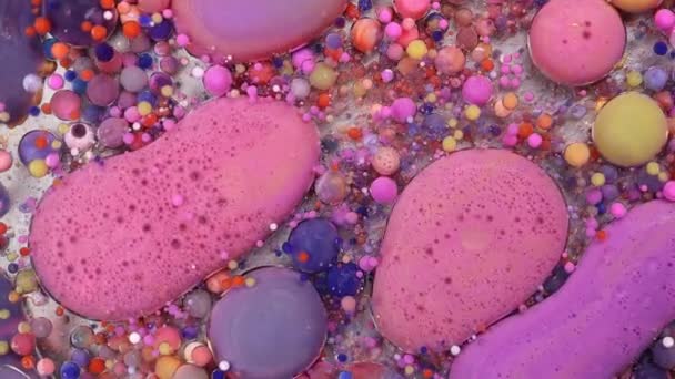 Lichidele Violet Albastru Roz Galben Amestecă Fundal Multicolor Creativ Bilele — Videoclip de stoc