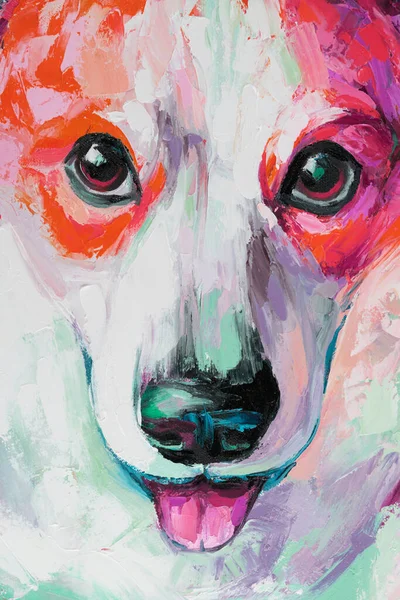 Pintura Retrato Cães Óleo Tons Multicoloridos Closeup Uma Pintura Óleo — Fotografia de Stock