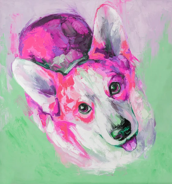 Pintura Retrato Cães Óleo Tons Multicoloridos Closeup Uma Pintura Óleo — Fotografia de Stock