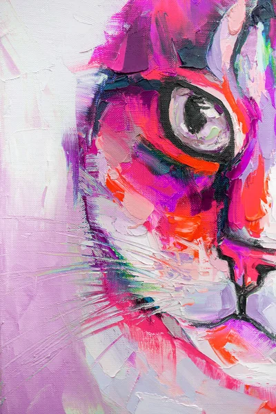 Pintura Retrato Gato Óleo Tonos Multicolores Pintura Abstracta Conceptual Primer — Foto de Stock