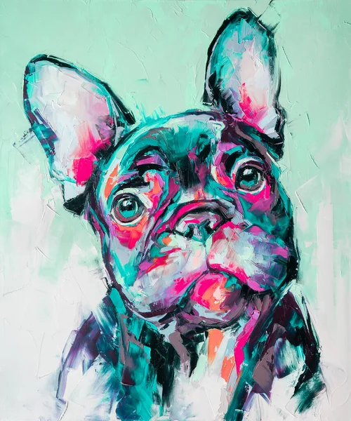 Ölgemälde Eines Hundes Bunten Tönen Konzeptuelle Abstrakte Malerei Einer Französischen — Stockfoto