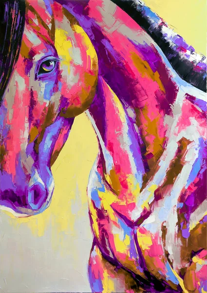 Oil Horse Portrait Painting Multicolored Tones Conceptual Abstract Painting Horse — Stock Photo, Image