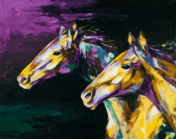Oil Horse Portrait Painting Multicolored Tones Conceptual Abstract Painting Horses — Stock Photo, Image