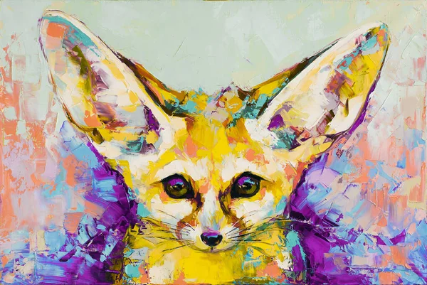 Conceptual Abstract Painting Fennec Muzzle Oil Fox Portrait Painting Multicolored — Stock Photo, Image