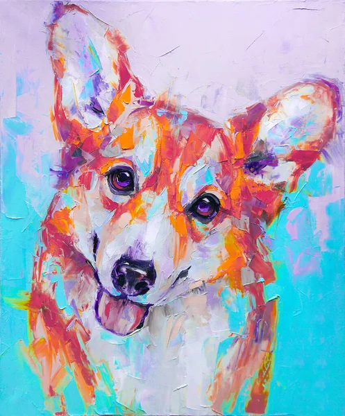 Oil Dogs Portrait Painting Multicolored Tones Closeup Painting Oil Palette — Stock Photo, Image