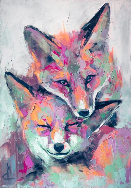 Conceptual Abstract Painting Fennec Muzzle Oil Fox Portrait Painting Multicolored — Stock Photo, Image