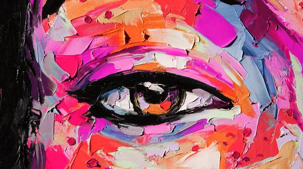 Big Eyes Close Decoration Interior Canvas Art Closeup Painting Oil — Stock Photo, Image