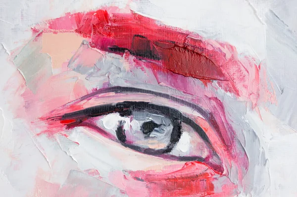 Big Eyes Close Decoration Interior Canvas Art Closeup Painting Oil — Stock Photo, Image