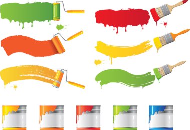 Vector roller and paint brushes with colors