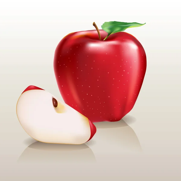Kawałek jabłka i soczyste czerwone jabłko — Wektor stockowy