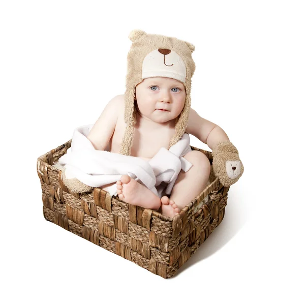 Cute baby in bear cap — Stock Photo, Image