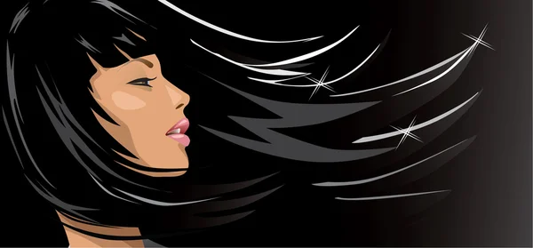 Mujer con pelo negro — Vector de stock