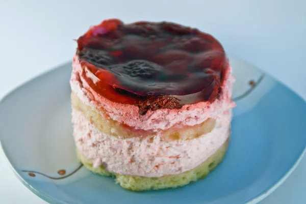 Slice dessert cake a Raspberry and jelly on plate — Stock Photo, Image