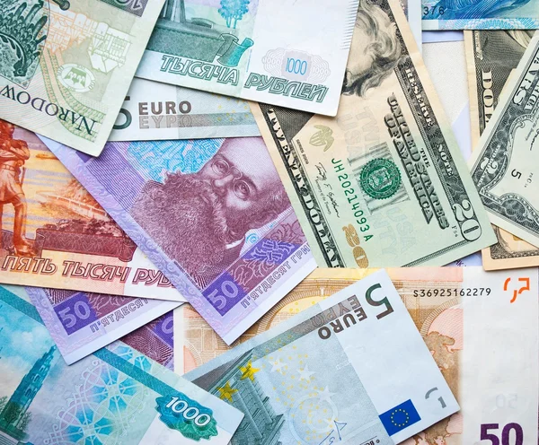 Dollar, zloty, rubel, euro, hryvna — Stock Photo, Image